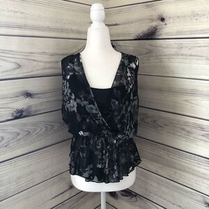 Express Floral Black Peplum Wrap Tank Blouse XS